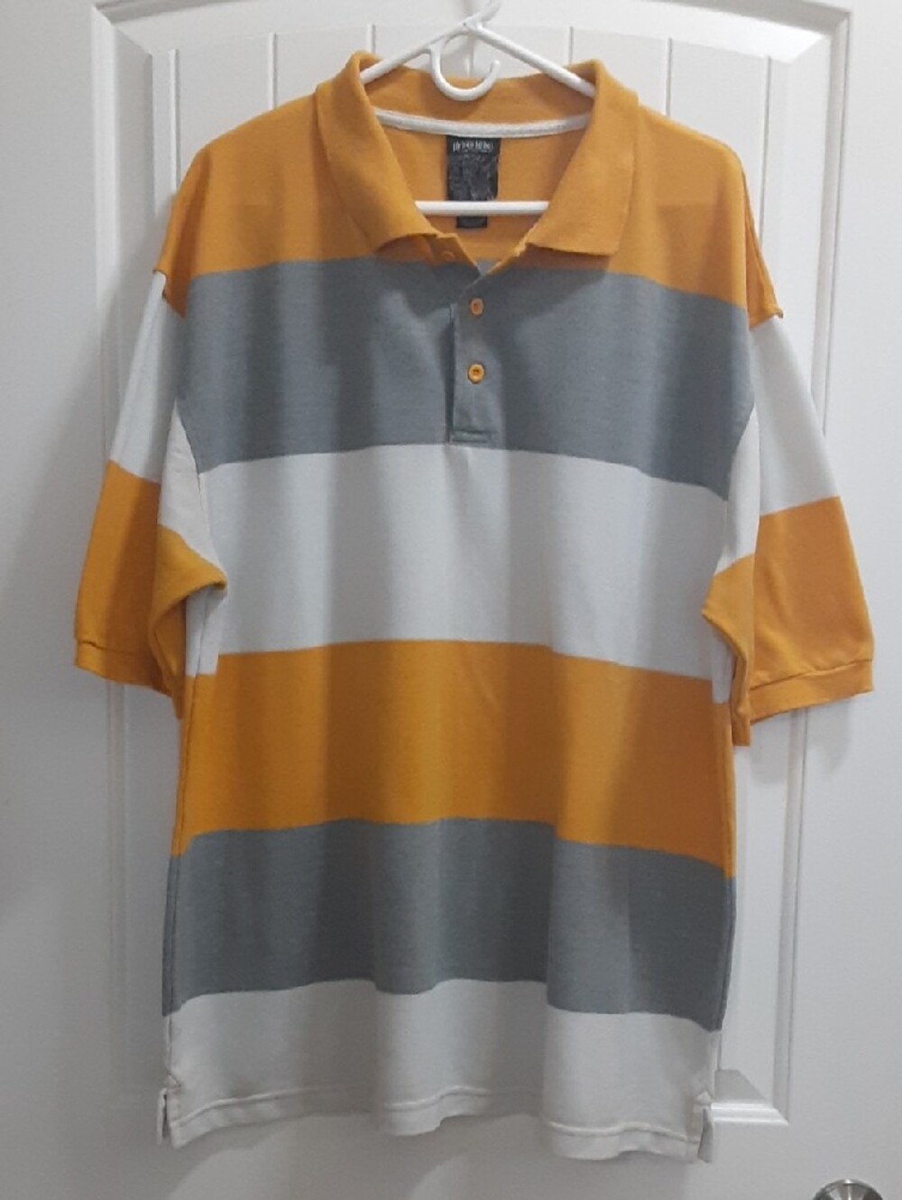 Urban Label Y2K Vintage Wide Striped Polo Men's 3XL Mustard Yellow Gray White